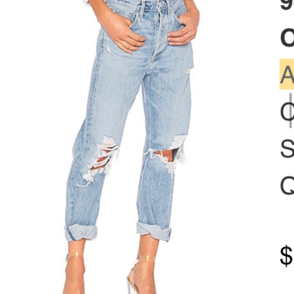 Agolde 90 High Rise Loose Fit Distressed Blue Jeans